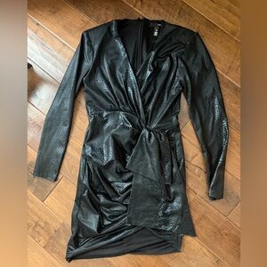 Aqua Black Long Sleeve Wrap Dress